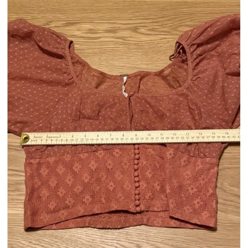 Free People Puff Sleeve‎ Top Women's Small Orange Blouse Boho Style